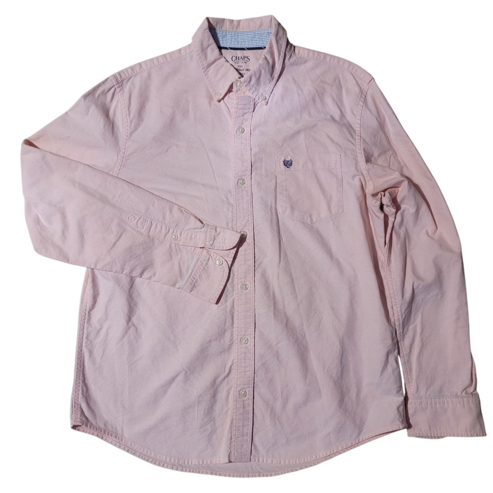 Chaps Men's Coastland‎ Wash Oxford Pink Button Down Long Sleeve Shirt Size L